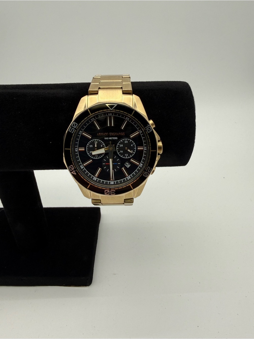 Armani Exchange Gold-Tone Chronograph Watch with Black Dial